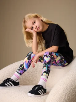 Next - Leggings (3-16ans) Noir Graffiti coeur Outlet