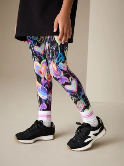 Next - Leggings (3-16ans) Noir Graffiti coeur Outlet