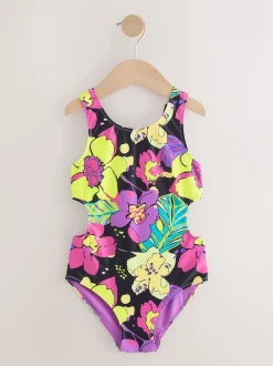 Next Noir imprimé tropical - Maillot de bain à découpes (3à16ans) Sale