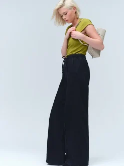 Next Noir lavé - Jogging en jean large à plis nervurés