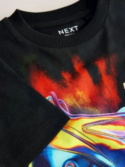 Next - T-shirt imprimé régulier à manches courtes (3-16ans) Noir motif football Outlet