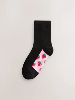 Next Noir motif fruit - Paquet de 5 chaussettes d'école à cheville en coton riche semelle intérieure