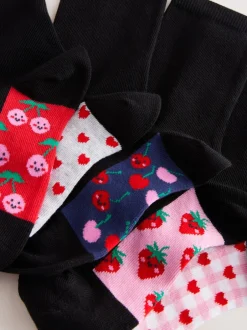 Next Noir motif fruit - Paquet de 5 chaussettes d'école à cheville en coton riche semelle intérieure