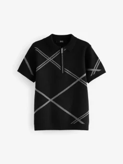 Next Noir motif losanges - Polos tricotés à col zippé (3-16yrs)