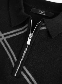 Next Noir motif losanges - Polos tricotés à col zippé (3-16yrs)