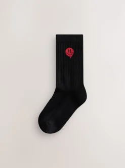 Next Noir Smiley - Lot de 5 paires de chaussettes côtelées Sport Clearance