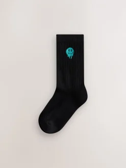 Next Noir Smiley - Lot de 5 paires de chaussettes côtelées Sport Clearance