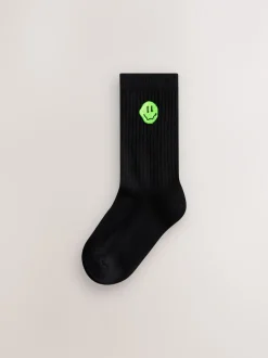 Next Noir Smiley - Lot de 5 paires de chaussettes côtelées Sport Clearance