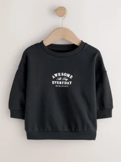 Next - Sweat-shirt en jersey à col rond imprimé au dos (3mois7ans) Noir Super Everyday Sale