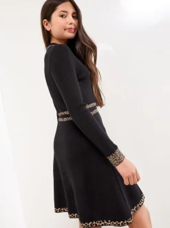 Lipsy Noir/Animal - Robe-chemise en maille à manches longues (5-16ans) Sale