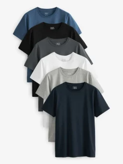 Next - Ajustement régulier - Lot de t-shirts essentiels en coton 6 Noir/ardoise/Gris chiné/Blanc/bleu marine/Bleu Online