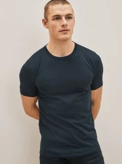 Next Noir/ardoise/Gris chiné/Blanc/bleu marine/Bleu - Slim Fit (Slim Fit) - Lot de t-shirts essentiels en coton 6 Clearance