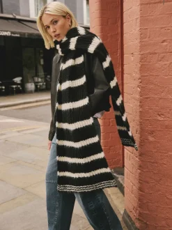 Next Noir/Blanc - Écharpe rayée en maille de laine Blend Clearance