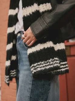 Next Noir/Blanc - Écharpe rayée en maille de laine Blend Clearance