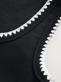 Next Noir/Blanc - Débardeur sans manches à bordure en maille contrastante et col dégagé Discount