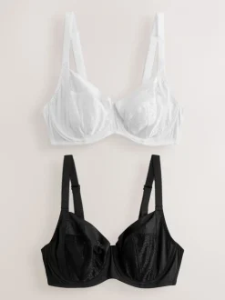 Next Noir/Blanc - DD+ non rembourré Balcon lissant Animal maille à armatures avec soutien latéral Soutiens-gorge 2 Lot Discount