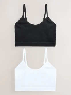 self. Noir/Blanc - Lot de 2 brassières longues côtelées sans coutures Sale