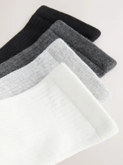 Next Noir/Blanc - Lot de 4 paires de socquettes en maille côtelée New