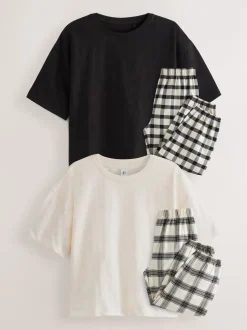 Next Noir/Blanc - Lot de 2 pyjamas tissés à carreaux (3-16ans) Discount