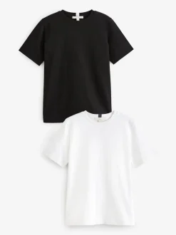Next Noir/Blanc - Lot de 2 T-Shirts lourds à manches courtes Clearance