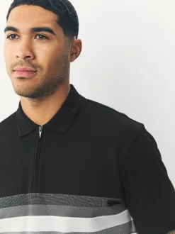 Next Noir/Blanc - Polo 100% coton à manches courtes et col zippé Clearance