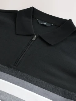 Next Noir/Blanc - Polo 100% coton à manches courtes et col zippé Clearance
