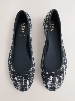 Next - Ballerines à bout rond Noir/blanc en tweed Clearance