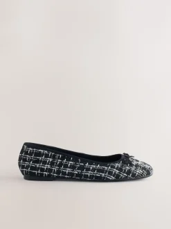 Next - Ballerines à bout rond Noir/blanc en tweed Clearance