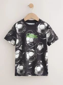 Next - T-shirt imprimé régulier à manches courtes (3-16ans) Noir/blanc football New