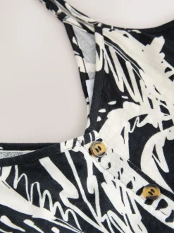 Next Noir/blanc imprimé palmiers - Robe mi-longue boutonnée en jersey Outlet