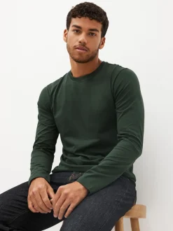 Next Noir/Blanc/Bleu marine/Vert/Rouge bordeaux - Ajustement régulier - T-shirt à coupe classique à manches longues en coton 100 %, lot de 5 Clearance