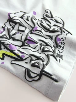 Next - Lot de 3 t-shirts à manches courtes à imprimé graphique décontractés (3-16ans) Noir/Blanc/Gris Best