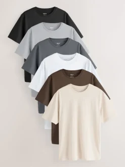 Next - Ajustement régulier - Lot de t-shirts essentiels en coton 6 Noir/blanc/gris/gris ardoise/pierre/marron New