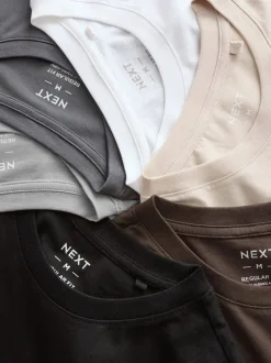 Next - Ajustement régulier - Lot de t-shirts essentiels en coton 6 Noir/blanc/gris/gris ardoise/pierre/marron New