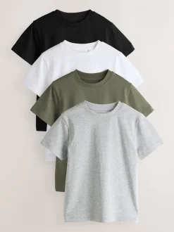 Next - Lot de 4 t-shirts à manches courtes (3-16 ans) Noir/blanc/gris/kaki New