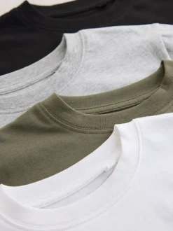 Next - Lot de 4 t-shirts à manches courtes (3-16 ans) Noir/blanc/gris/kaki New