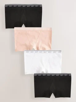 Next Noir/Blanc/Nu - Lot de 4 culottes à logo en coton Short Outlet