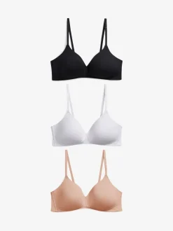 Next Noir/Blanc/Pastel Rose Nude - Lot de 3 soutiens-gorge en mélange de coton Ultimate Comfort rembourrées et sans armature Clearance