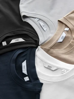 Next Noir/blanc/pierre/marine/gris - Lot de 5 t-shirts épais à coupe décontractée