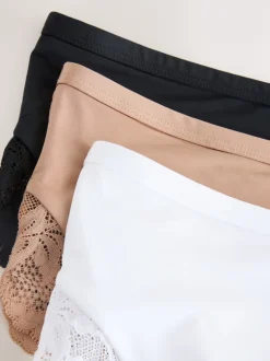 Next Noir/Blanc/Ppraline Nude - Lot de 3 culottes taille haute en microfibre et dentelle Sale