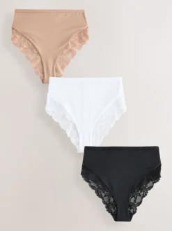 Next Noir/Blanc/Ppraline Nude - Lot de 3 culottes taille haute en microfibre et dentelle Sale