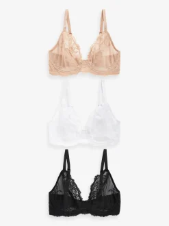 Next Noir/Blanc/Ppraline Nude - Soutien-gorge en dentelle DD+ 3 Pack Outlet