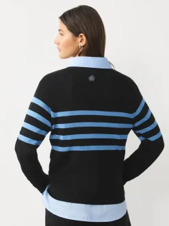Next - Pull col rond riche en coton au toucher doux Noir/Bleu à Rayure Fleurie Discount