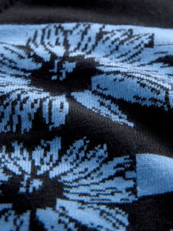 Next - Pull col rond riche en coton au toucher doux Noir/Bleu à Rayure Fleurie Discount