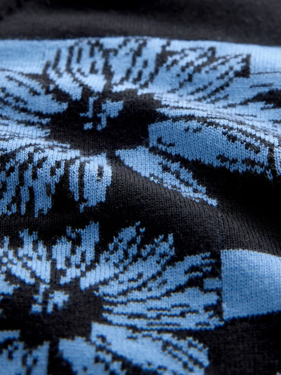 Next - Pull col rond riche en coton au toucher doux Noir/Bleu à Rayure Fleurie Discount