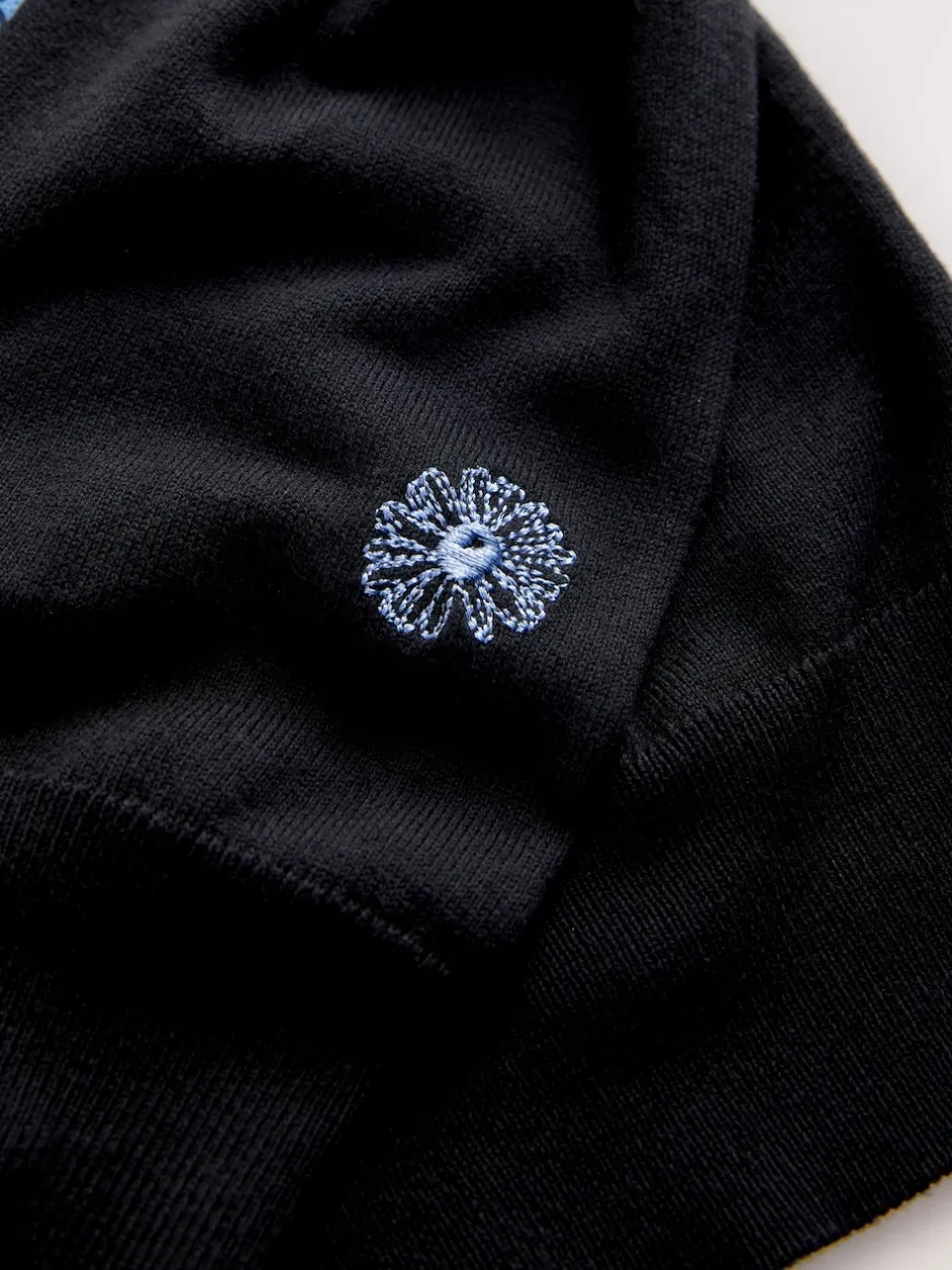 Next - Pull col rond riche en coton au toucher doux Noir/Bleu à Rayure Fleurie Discount