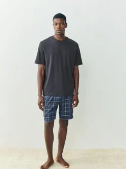 Next Noir/bleu marine - Ensemble de 2 pyjamas en jersey à carreaux et manches courtes Outlet