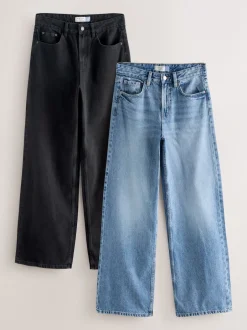 Next Noir/Bleu moyen - Lot de 2 jeans à jambe large Clearance