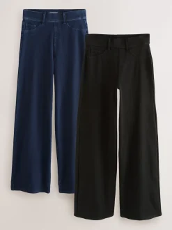 Next Noir/bleu rincé - Lot de 2 pantalons jambes larges en denim jersey Discount