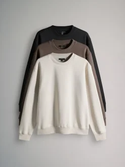 The Set Noir/Brun - Lot de 3 - Sweat-shirt à Col rond coupe Décontracté Outlet